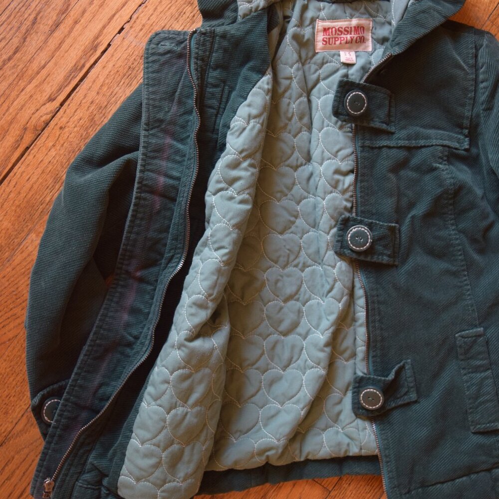 Mossimo Supply Green Corduroy Short Jacket with Heart Quilted Lining, Size Small - Picture 3 of 8